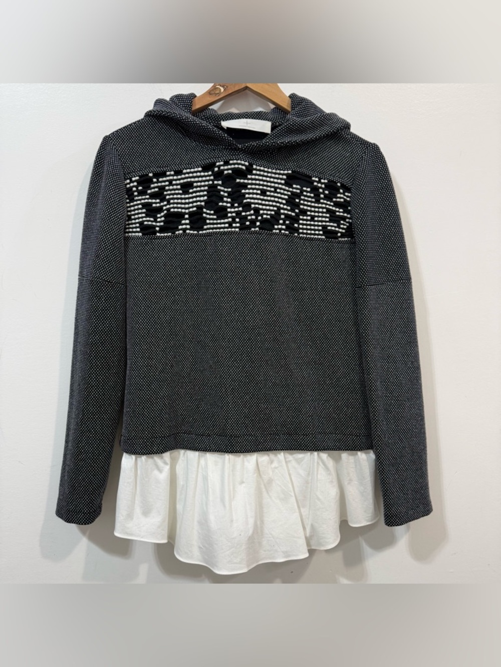 Thakoon Addition Black White Hooded Mixed Media Preppy Old Money Sweater Size 4